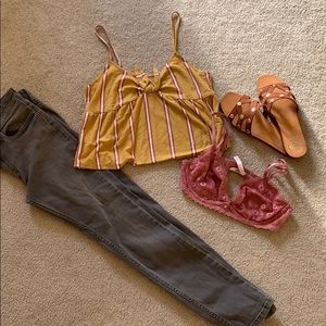 American Eagle Mustard/Pink Stripe Tank Top NWOT